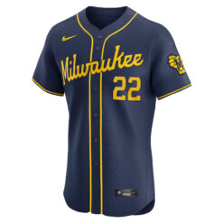 Alternative view of Christian Yelich Milwaukee Brewers Navy Alternate Elite Jersey - All Stitched