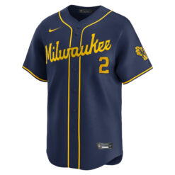 Alternative view of Brice Turang Milwaukee Brewers Navy Alternate Limited Jersey - All Stitched