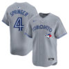 George Springer Toronto Blue Jays Grey Road Limited Jersey - All Stitched