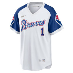 Alternative view of Ozzie Albies Atlanta Braves White 1974 Cooperstown Collection Jersey - All Stitched