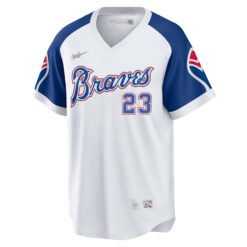 Alternative view of David Justice Atlanta Braves White 1974 Cooperstown Collection Jersey - All Stitched