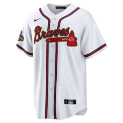 Alternative view of David Justice Atlanta Braves White 2022 Gold Program Jersey - All Stitched