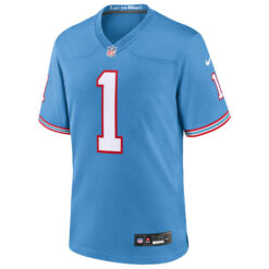 Alternative view of Cam Ward Tennessee Titans Light Blue Alternate Oilers Throwback Jersey - All Stitched