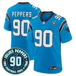 Julius Peppers Carolina Panthers Light Blue Alternate Game Jersey w/ HOF Patch - All Stitched