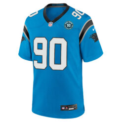 Alternative view of Julius Peppers Carolina Panthers Light Blue Alternate Game Jersey w/ HOF Patch - All Stitched