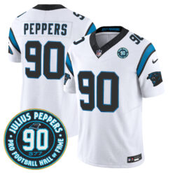 Julius Peppers Carolina Panthers White Road Vapor F.U.S.E Limited Jersey w/ HOF Patch - All Stitched