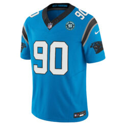 Alternative view of Julius Peppers Carolina Panthers Light Blue Alternate Vapor F.U.S.E Limited Jersey w/ HOF Patch - All Stitched