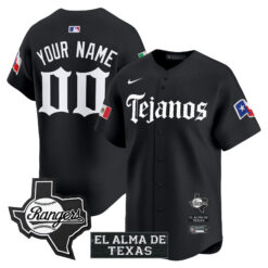 Custom Texas Rangers Black Mexico Tejano Barrio Style Limited Jersey - All Stitched