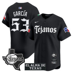 Adolis Garcia Texas Rangers Black Mexico Tejano Barrio Style Limited Jersey - All Stitched