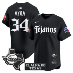 Nolan Ryan Texas Rangers Black Mexico Tejano Barrio Style Limited Jersey - All Stitched