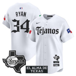 Nolan Ryan Texas Rangers White Mexico Tejano Barrio Style Limited Jersey - All Stitched