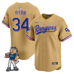 Nolan Ryan Texas Rangers Gold Rangers Captain Patch Limited Jersey - All Stitched