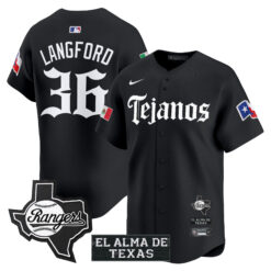 Wyatt Langford Texas Rangers Black Mexico Tejano Barrio Style Limited Jersey - All Stitched