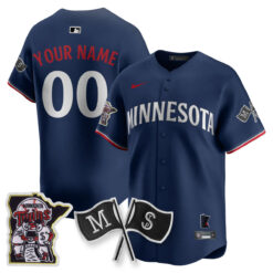 Custom Minnesota Twins Navy Minnesota Twins State Patch Limited Jersey - All Stitched