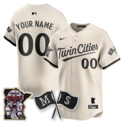 Custom Minnesota Twins Cream Minnesota Twins State Patch Limited Jersey - All Stitched