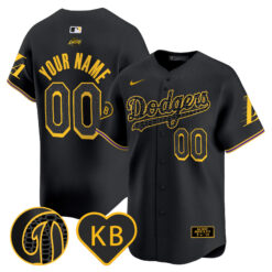 Custom Los Angeles Dodgers Black Mamba Black Limited Jersey - All Stitched