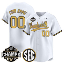 Vanderbilt Commodores Baseball White 2025 SEC Tournament Champs Jersey - All Stitched