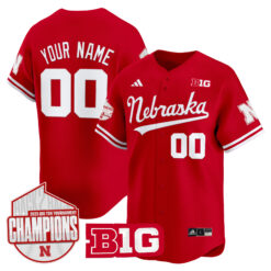 Nebraska Cornhuskers Baseball Scarlet 2025 B1G Tournament Champs Jersey - All Stitched