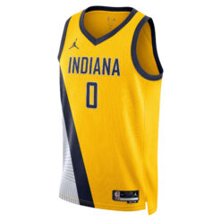 Alternative view of Tyrese Haliburton Indiana Pacers Yellow Statement Edition Jersey - All Stitched