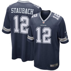 Roger Staubach Dallas Cowboys Navy Game Jersey - All Stitched
