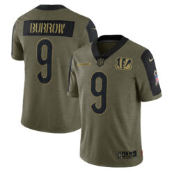 Joe Burrow Cincinnati Bengals Olive 2021 Salute To Service Jersey - All Stitched