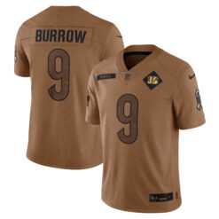 Joe Burrow Cincinnati Bengals Brown 2023 Salute To Service Jersey - All Stitched