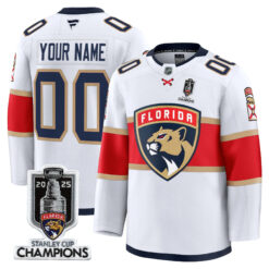 Custom Florida Panthers Stanley Cup Champions White Away Jersey - All Stitched