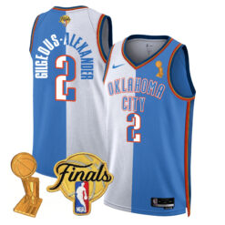 Shai Gilgeous-Alexander Oklahoma City Thunder White Royal Split 2025 Champions Jersey - All Stitched