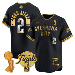 Shai Gilgeous-Alexander Oklahoma City Thunder Baseball Black Gold 2025 Champions Jersey - All Stitched