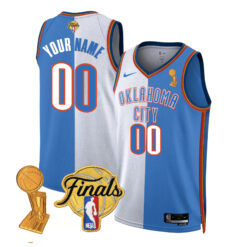 Custom Oklahoma City Thunder White Royal Split 2025 Champions Jersey - All Stitched