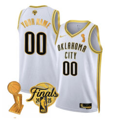 Custom Oklahoma City Thunder White Gold 2025 Champions Jersey - All Stitched