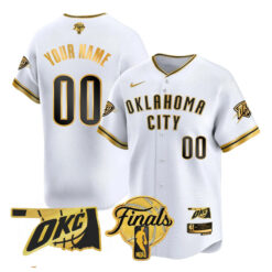 Custom Oklahoma City Thunder Baseball White Gold 2025 Champions Jersey - All Stitched