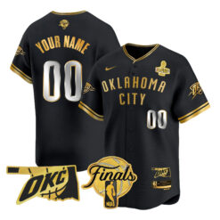 Custom Oklahoma City Thunder Baseball Black Gold 2025 Champions Jersey - All Stitched