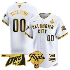Custom Oklahoma City Thunder Baseball White Gold 2025 Champions Jersey - All Stitched