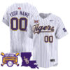 Custom LSU Tigers Baseball White Pinstripe 2025 College World Series Champions Jersey - All Stitched