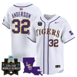Kade Anderson LSU Tigers Baseball White 2025 College World Series Bound Jersey - All Stitched