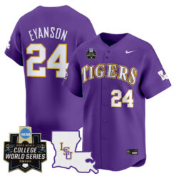 Anthony Eyanson LSU Tigers Baseball Purple 2025 College World Series Bound Jersey - All Stitched