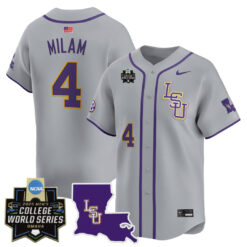 Steven Milam LSU Tigers Baseball Grey 2025 College World Series Bound Jersey - All Stitched