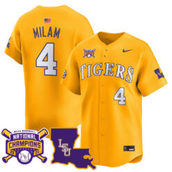 Steven Milam LSU Tigers Baseball Gold 2025 College World Series Champions Jersey - All Stitched