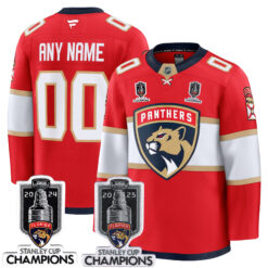 Custom Florida Panthers Stanley Cup Back 2 Back Champions Red Home Jersey - All Stitched