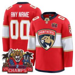 Custom Florida Panthers Stanley Cup Back 2 Back Champions Red Home Jersey - All Stitched