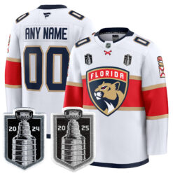 Custom Florida Panthers Stanley Cup Back 2 Back Champions White Away Jersey - All Stitched