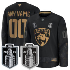 Custom Florida Panthers Stanley Cup Back 2 Back Champions Black 2024 Military Appreciation Jersey - All Stitched