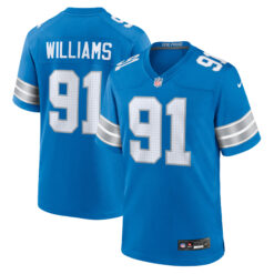 Tyleik Williams Detroit Lions Blue Home Game Jersey - All Stitched