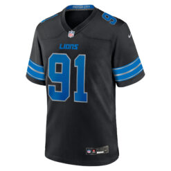 Alternative view of Tyleik Williams Detroit Lions Black Alternate Game Jersey - All Stitched