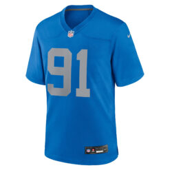 Alternative view of Tyleik Williams Detroit Lions Blue Throwback Game Jersey - All Stitched