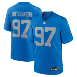 Aidan Hutchinson Detroit Lions Blue Throwback Game Jersey - All Stitched