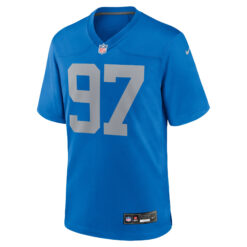 Alternative view of Aidan Hutchinson Detroit Lions Blue Throwback Game Jersey - All Stitched