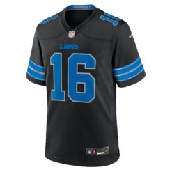 Alternative view of Jared Goff Detroit Lions Black Alternate Game Jersey - All Stitched