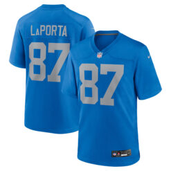 Sam LaPorta Detroit Lions Blue Throwback Game Jersey - All Stitched